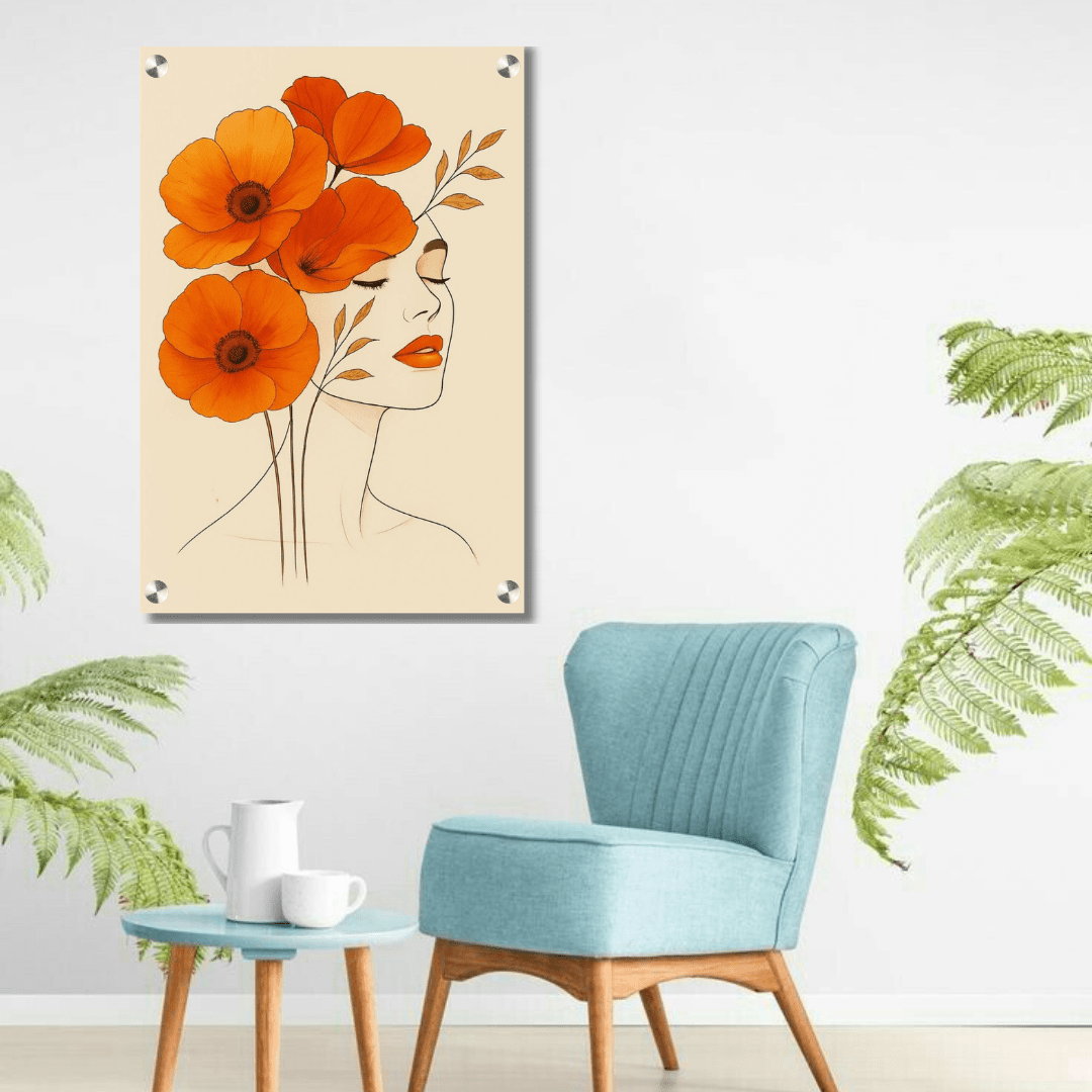 Sunset Petals Grace – Contemporary Floral Face Wall Art - Memories InsiteSUNSET PETALS GRACE CONTEMPORARY FLORAL FACE ACRYLIC WALL FRAME